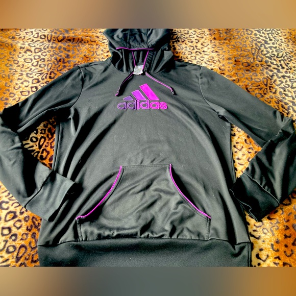 Adidas Activewear Black & Purple Long Sleeve Hoodie Sweatshirt Size L - Picture 1 of 4